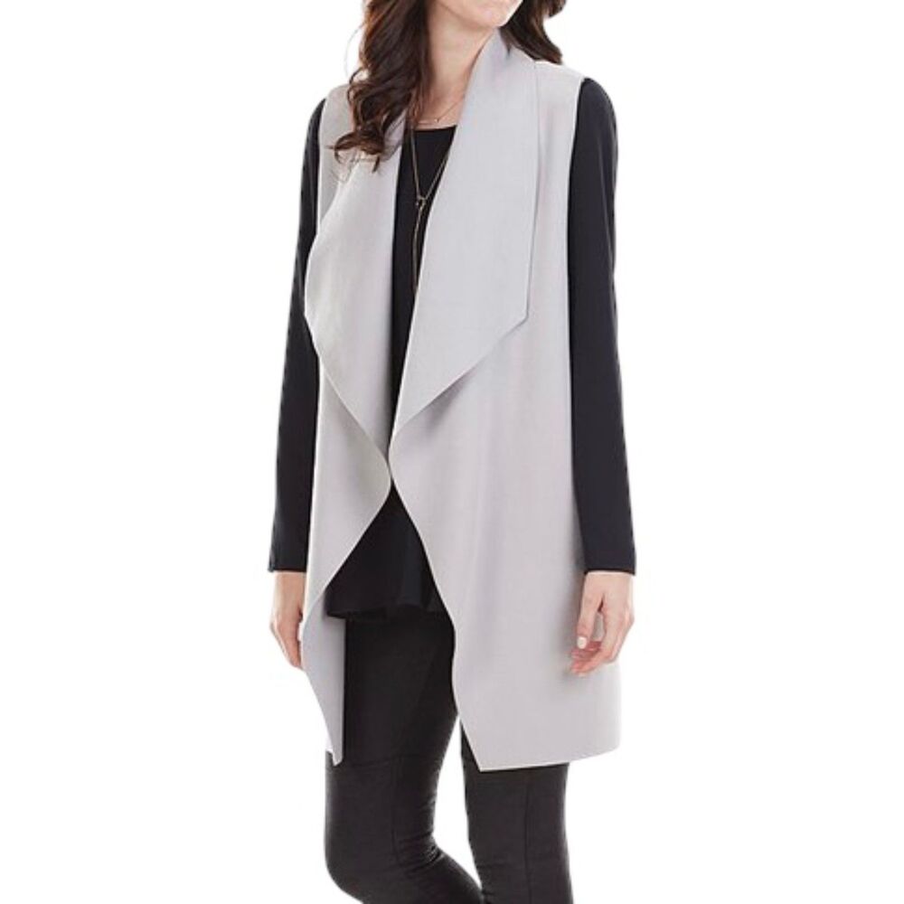 Mud Pie NWT Gray Harber Duster Vest M/L Felted Wool Look Folded Lapel Layering